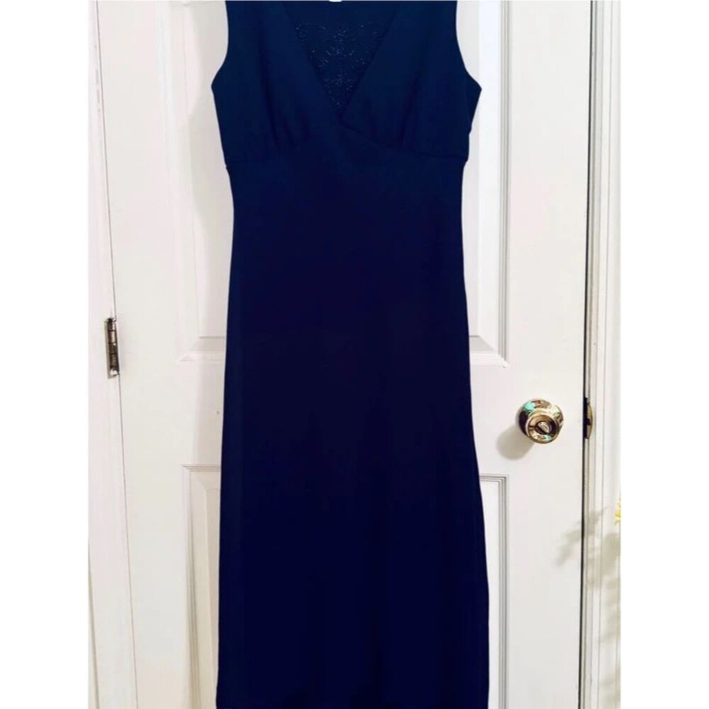 Sleeveless High-Low Chiffon Holiday Dress in Deep Navy